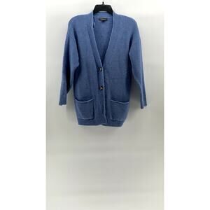PRIMARK Women's Blue Knit V-Neck Long Sleeve Pocket Button-Up Cardigan SZ 2/4